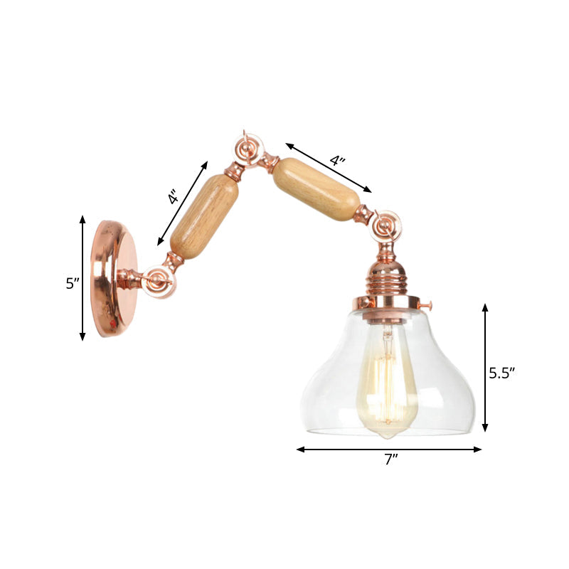 Lisslune | 1 Light Clear Glass Wall Sconces Light Vintage Gold Pumpkin Living Room Lighting Fixture with Long Extendable Arm