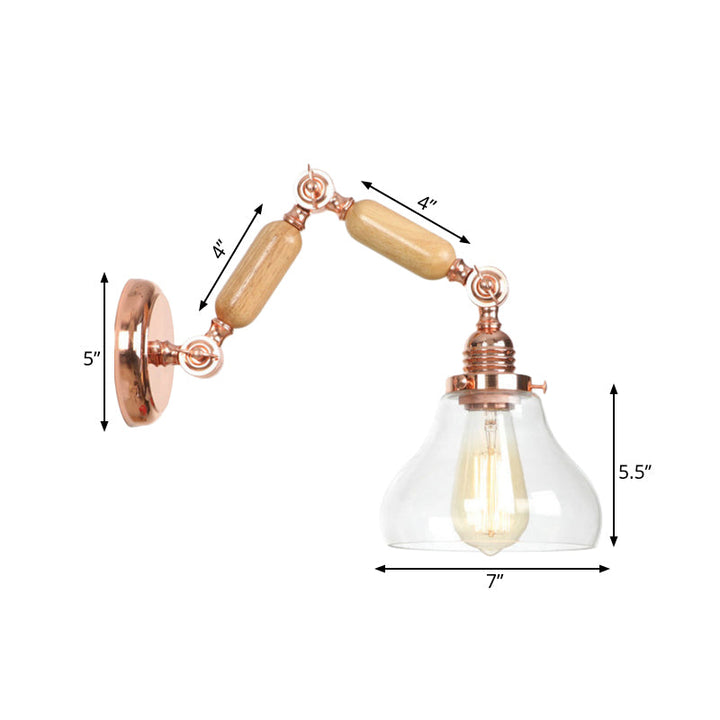 Lisslune | 1 Light Clear Glass Wall Sconces Light Vintage Gold Pumpkin Living Room Lighting Fixture with Long Extendable Arm