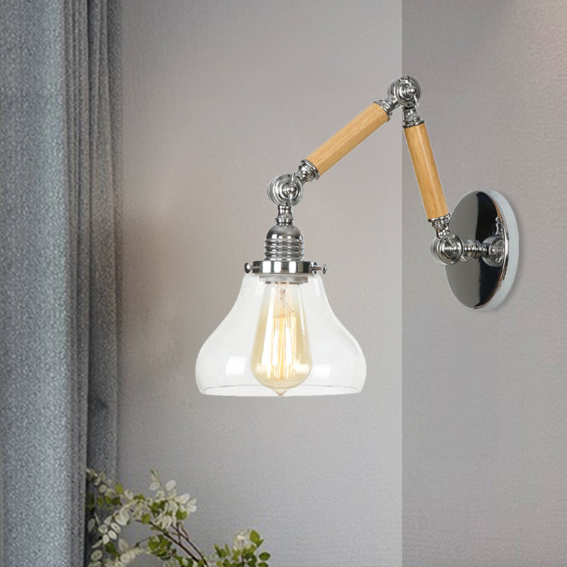 Lisslune | Gourd Living Room Wall Light Fixture Industrial Clear Glass 1 Light Chrome Wall Lamp with 8"+8"/6"+6"/8"+4" Wood Arm