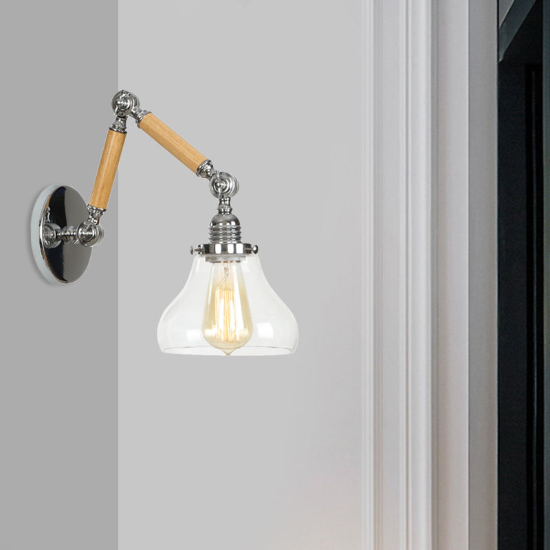 Lisslune | Gourd Living Room Wall Light Fixture Industrial Clear Glass 1 Light Chrome Wall Lamp with 8"+8"/6"+6"/8"+4" Wood Arm