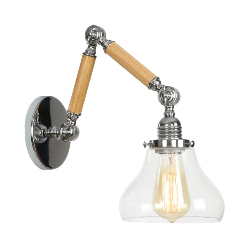 Lisslune | Gourd Living Room Wall Light Fixture Industrial Clear Glass 1 Light Chrome Wall Lamp with 8"+8"/6"+6"/8"+4" Wood Arm