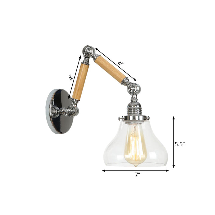 Lisslune | Gourd Living Room Wall Light Fixture Industrial Clear Glass 1 Light Chrome Wall Lamp with 8"+8"/6"+6"/8"+4" Wood Arm
