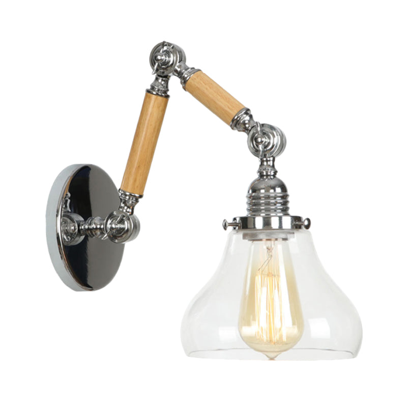 Lisslune | Gourd Living Room Wall Light Fixture Industrial Clear Glass 1 Light Chrome Wall Lamp with 8"+8"/6"+6"/8"+4" Wood Arm