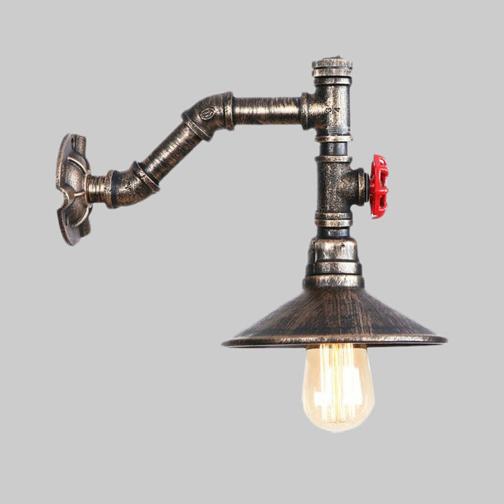 Lisslune | 1 bulb conical wall mount light rustic style antique bronze metal wall lighting with piping