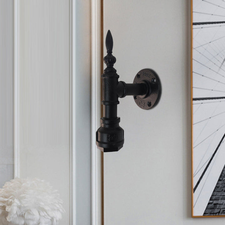 Lisslune | Metallic Matte Black Wall Lighting Pipe Design 1 Light Vintage Style Wall Lamp for Bedroom