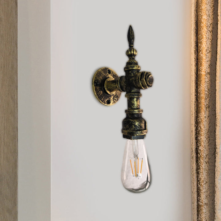 Lisslune | Iron Bronze Wall Light Naked Bulb 1 Light Rustic Style Wall Fixture Light with Pipe Design for Restaurant