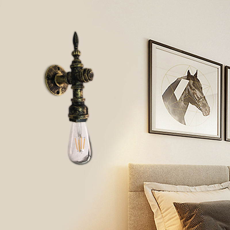 Lisslune | Iron Bronze Wall Light Naked Bulb 1 Light Rustic Style Wall Fixture Light with Pipe Design for Restaurant