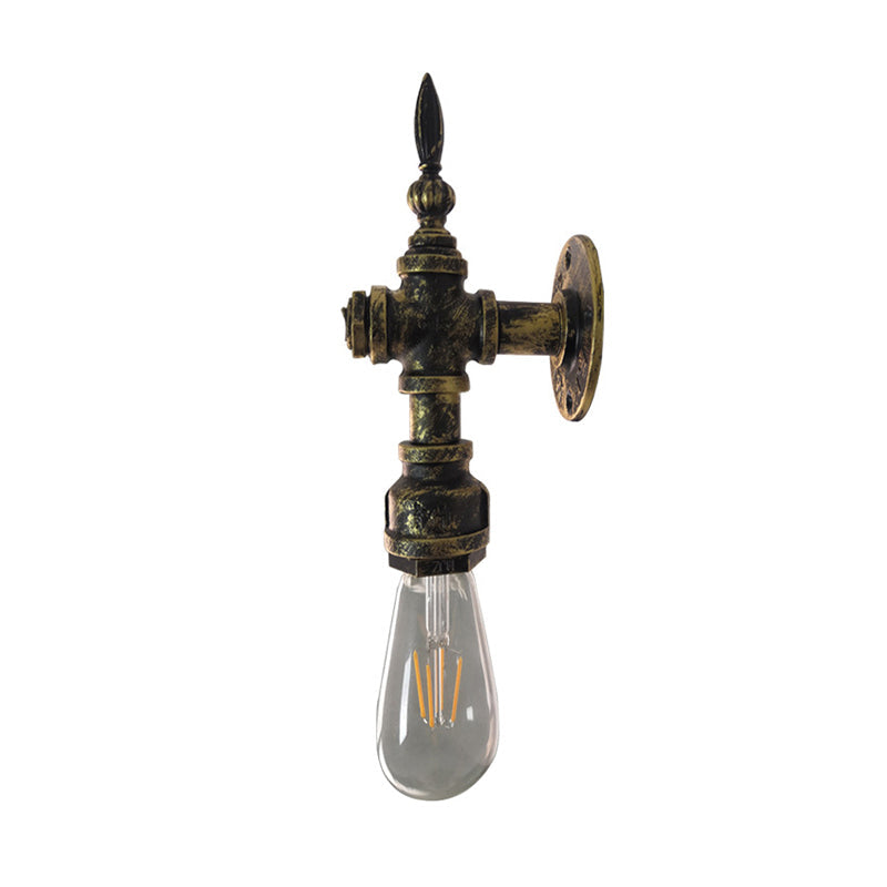 Lisslune | Iron Bronze Wall Light Naked Bulb 1 Light Rustic Style Wall Fixture Light with Pipe Design for Restaurant