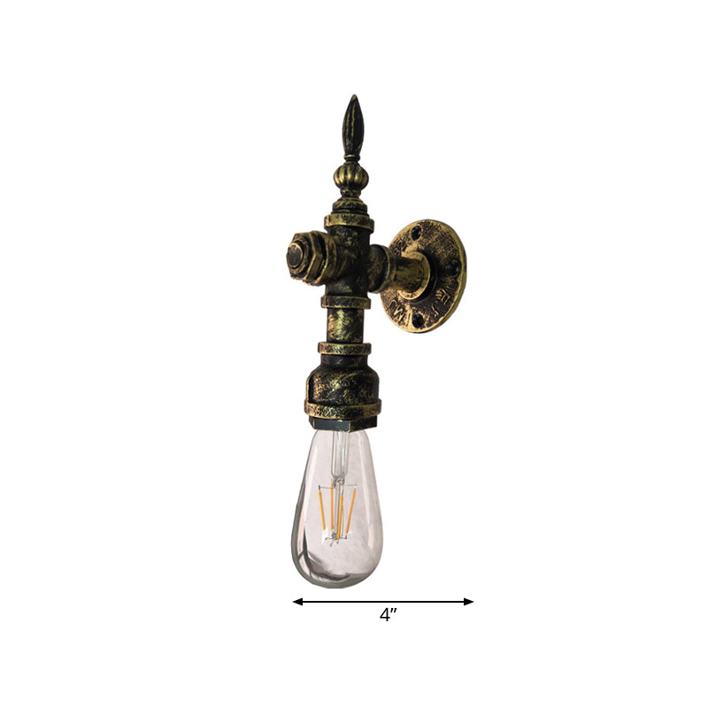 Lisslune | Iron Bronze Wall Light Naked Bulb 1 Light Rustic Style Wall Fixture Light with Pipe Design for Restaurant