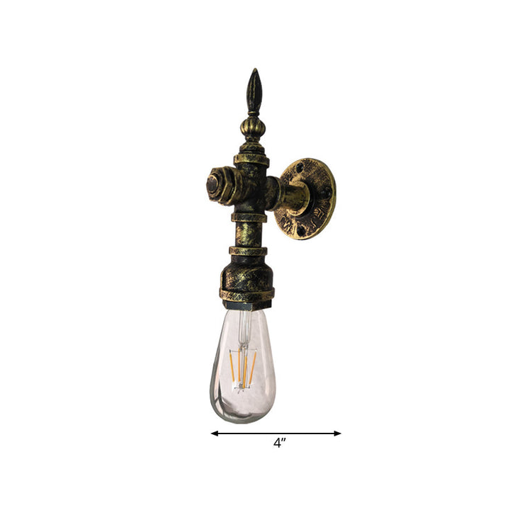 Lisslune | Iron Bronze Wall Light Naked Bulb 1 Light Rustic Style Wall Fixture Light with Pipe Design for Restaurant