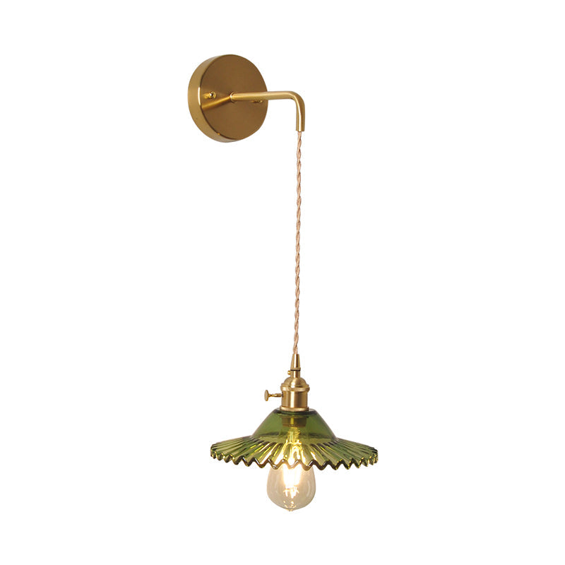 Lisslune | Green glass wavy wall lamp industrial 1 light living room lighting fixture in brass