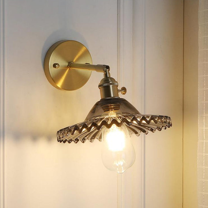 Lisslune | Brass Bowl Wall Lighting Industrial Smoke Glass 1 Light Living Room Wall Lamp Light Fixture