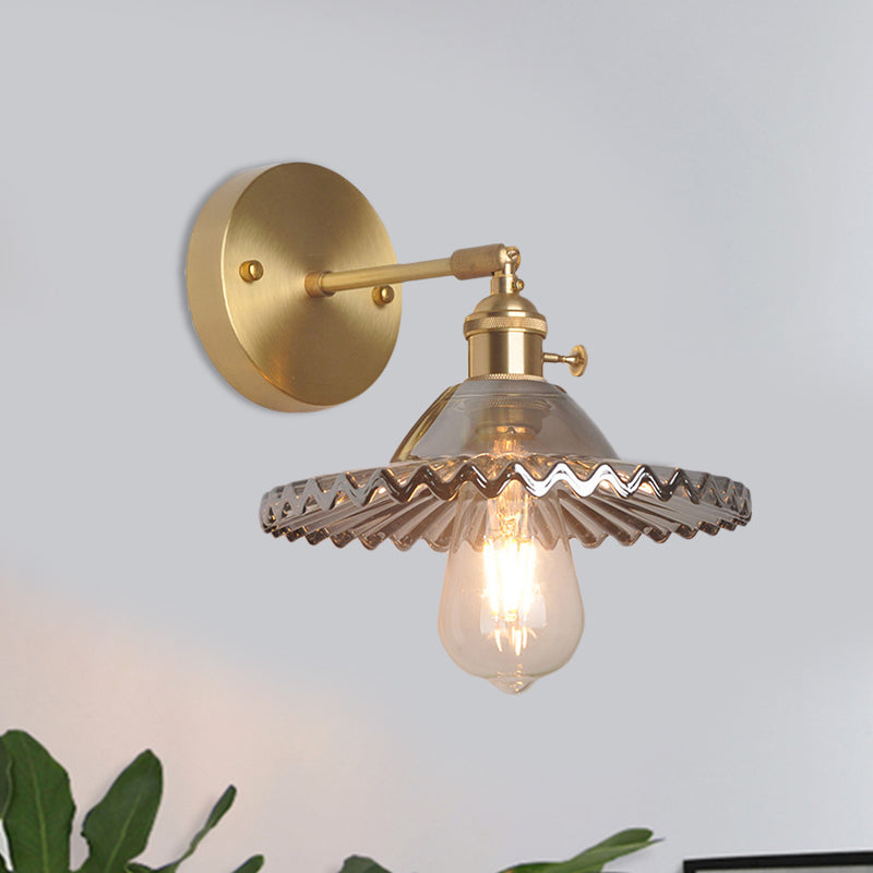 Lisslune | Brass Bowl Wall Lighting Industrial Smoke Glass 1 Light Living Room Wall Lamp Light Fixture