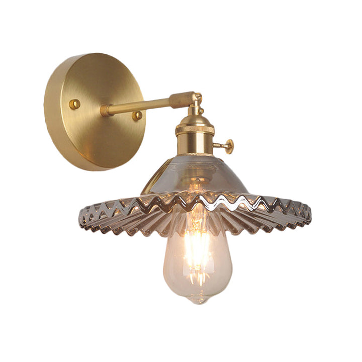 Lisslune | Brass Bowl Wall Lighting Industrial Smoke Glass 1 Light Living Room Wall Lamp Light Fixture