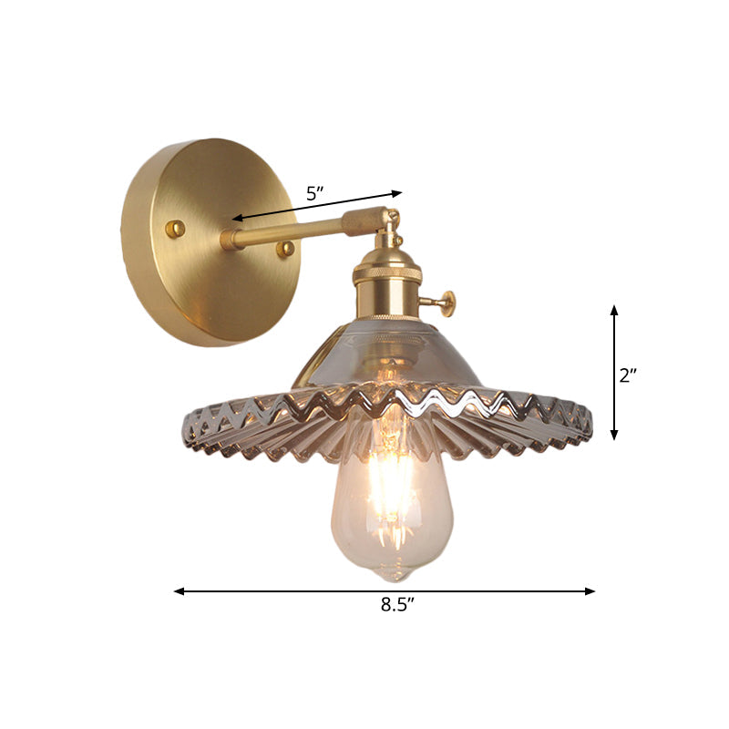 Lisslune | Brass Bowl Wall Lighting Industrial Smoke Glass 1 Light Living Room Wall Lamp Light Fixture