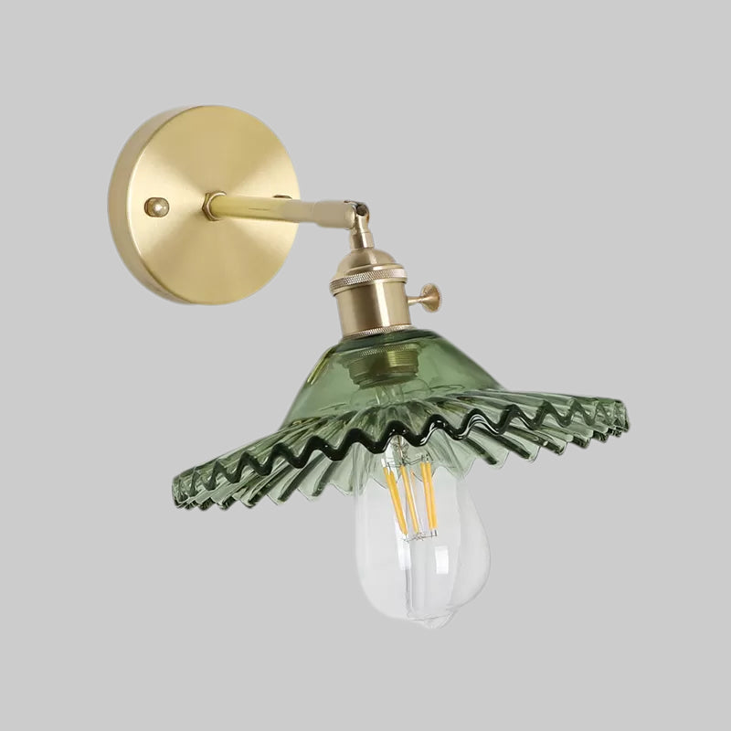 Lisslune | Industrial Bowl Wall Lighting Fixture 1 Bulb Green Glass Wall Light in Brass