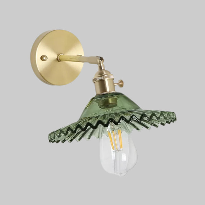Lisslune | Industrial Bowl Wall Lighting Fixture 1 Bulb Green Glass Wall Light in Brass