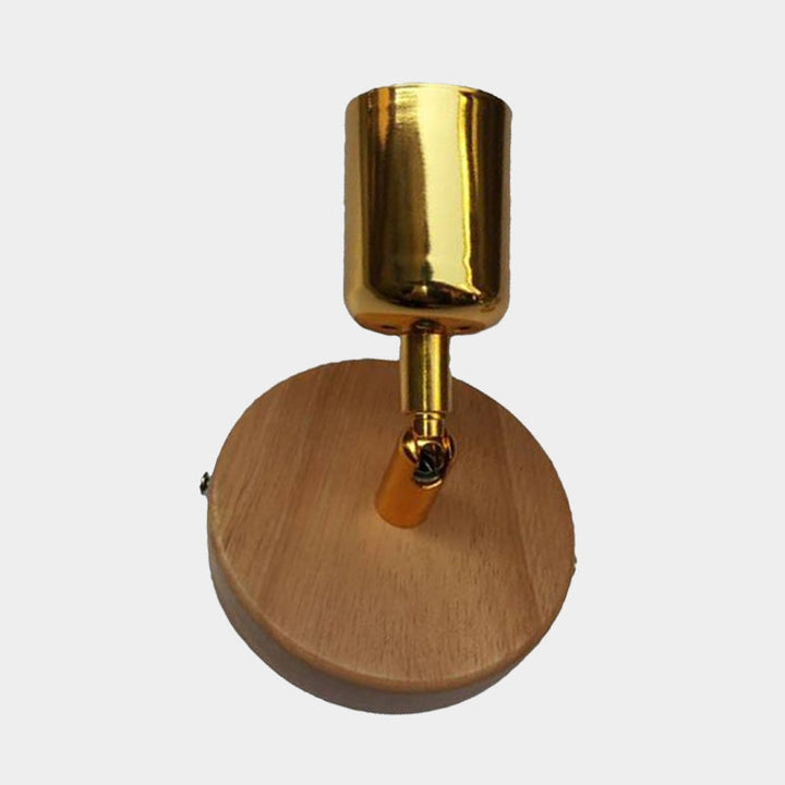 Lisslune | Head-shaped metal wall lamp Lodge 1 light living room wall-mounted fixture with round wooden backplate in silver/gold