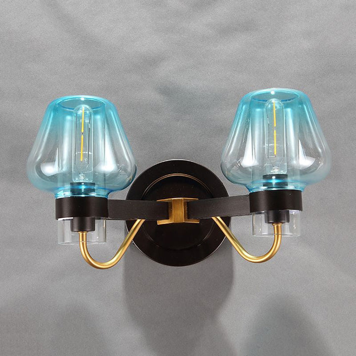 Lisslune | Mushroom Blue Glass Wall Lamp Modern 2 Bulbs Bedroom Wall Light Light in Black
