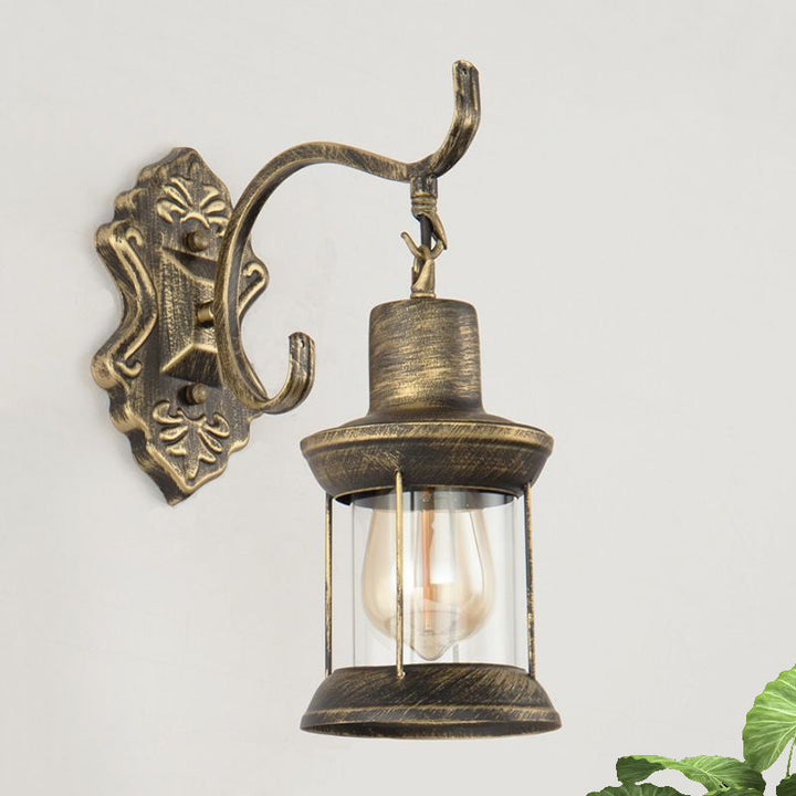 Lisslune | 1 Light Bulb Kerosene Wall Mounted Light Rustic Style Aged Bronze Clear Glass Lighting with Engraved Pattern