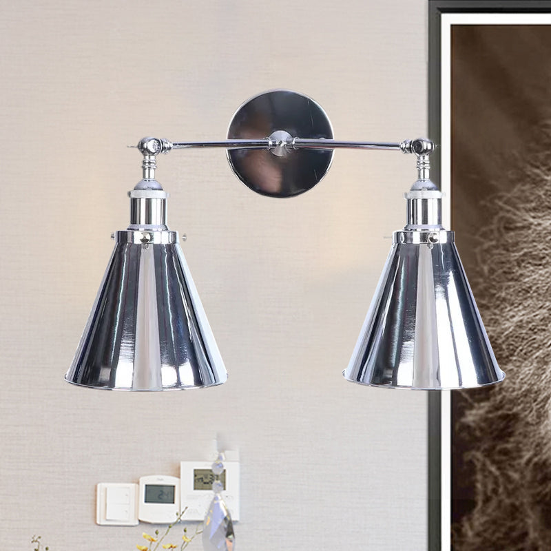 Lisslune | Polished Chrome Conic Wall Mount Fixture Retro Style Iron 2 Lights Dining Room Wall Mount Light