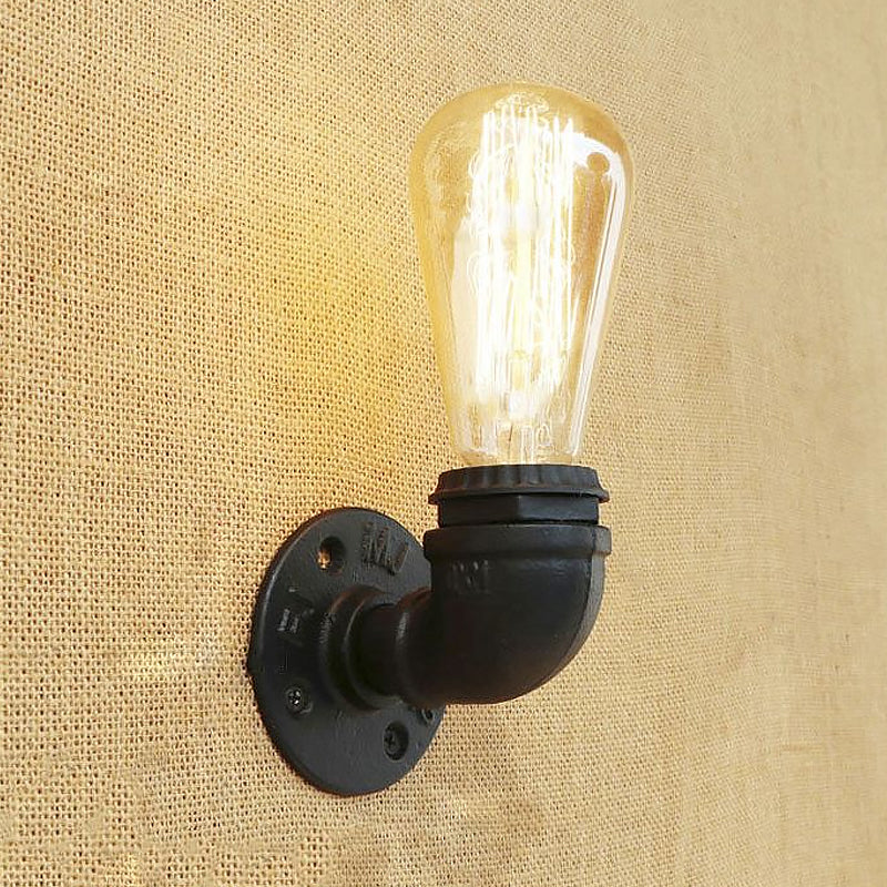 Skørter | Bare Bulb Living Room Wall Light with Pipe Rustic Stylish Metal 1 Head Black/Bronze Wall Mount Light