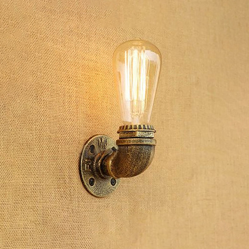 Skørter | Bare Bulb Living Room Wall Light with Pipe Rustic Stylish Metal 1 Head Black/Bronze Wall Mount Light