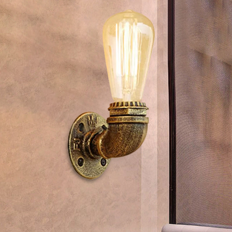 Skørter | Bare Bulb Living Room Wall Light with Pipe Rustic Stylish Metal 1 Head Black/Bronze Wall Mount Light