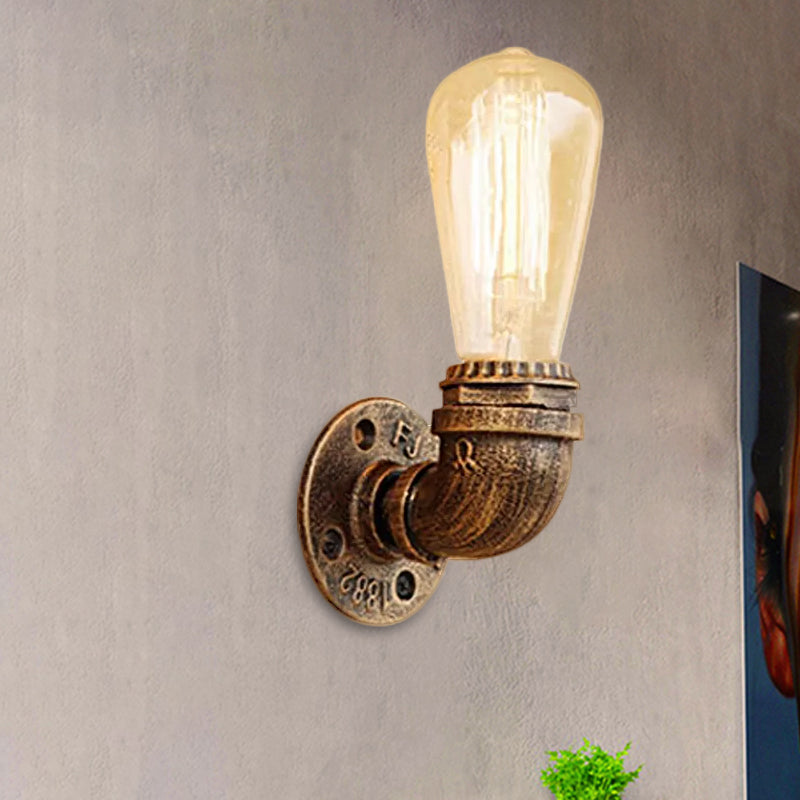 Skørter | Bare Bulb Living Room Wall Light with Pipe Rustic Stylish Metal 1 Head Black/Bronze Wall Mount Light