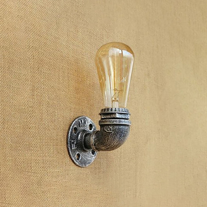 Skørter | Bare Bulb Living Room Wall Light with Pipe Rustic Stylish Metal 1 Head Black/Bronze Wall Mount Light