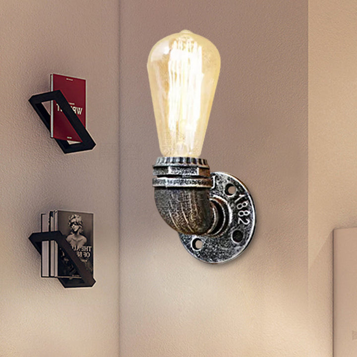 Skørter | Bare Bulb Living Room Wall Light with Pipe Rustic Stylish Metal 1 Head Black/Bronze Wall Mount Light