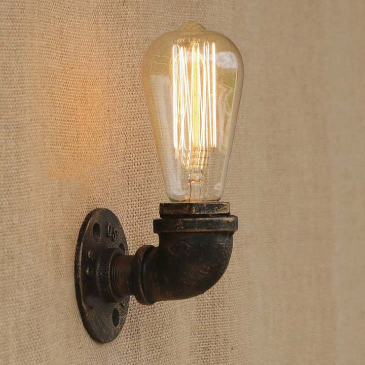 Skørter | Bare Bulb Living Room Wall Light with Pipe Rustic Stylish Metal 1 Head Black/Bronze Wall Mount Light