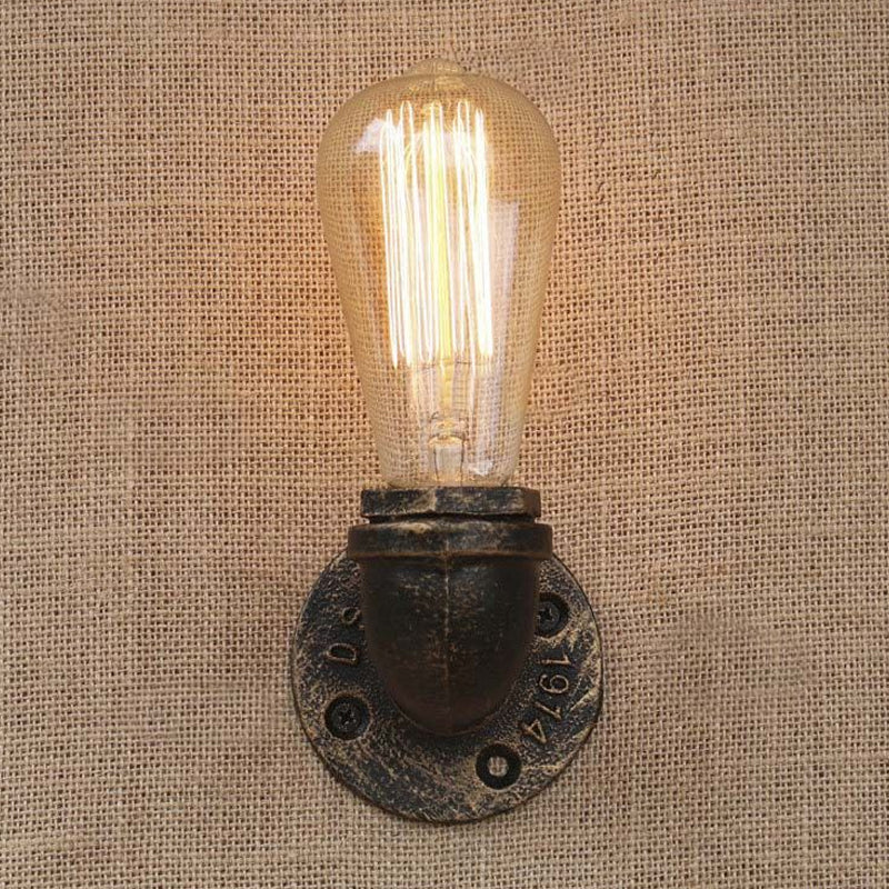 Skørter | Bare Bulb Living Room Wall Light with Pipe Rustic Stylish Metal 1 Head Black/Bronze Wall Mount Light