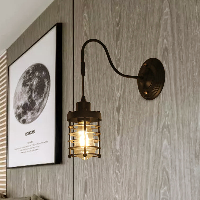 Lisslune | Metal Cylinder/Hexagonal Engaged Wall Lamp Farm 1 Lamp Restaurant Wall Mount Fixture in Black