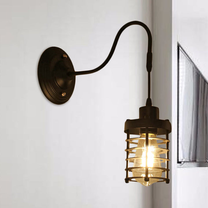 Lisslune | Metal Cylinder/Hexagonal Engaged Wall Lamp Farm 1 Lamp Restaurant Wall Mount Fixture in Black