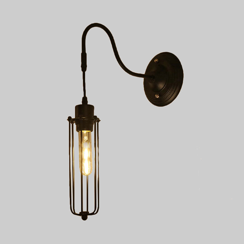 Lisslune | Metal Cylinder/Hexagonal Engaged Wall Lamp Farm 1 Lamp Restaurant Wall Mount Fixture in Black