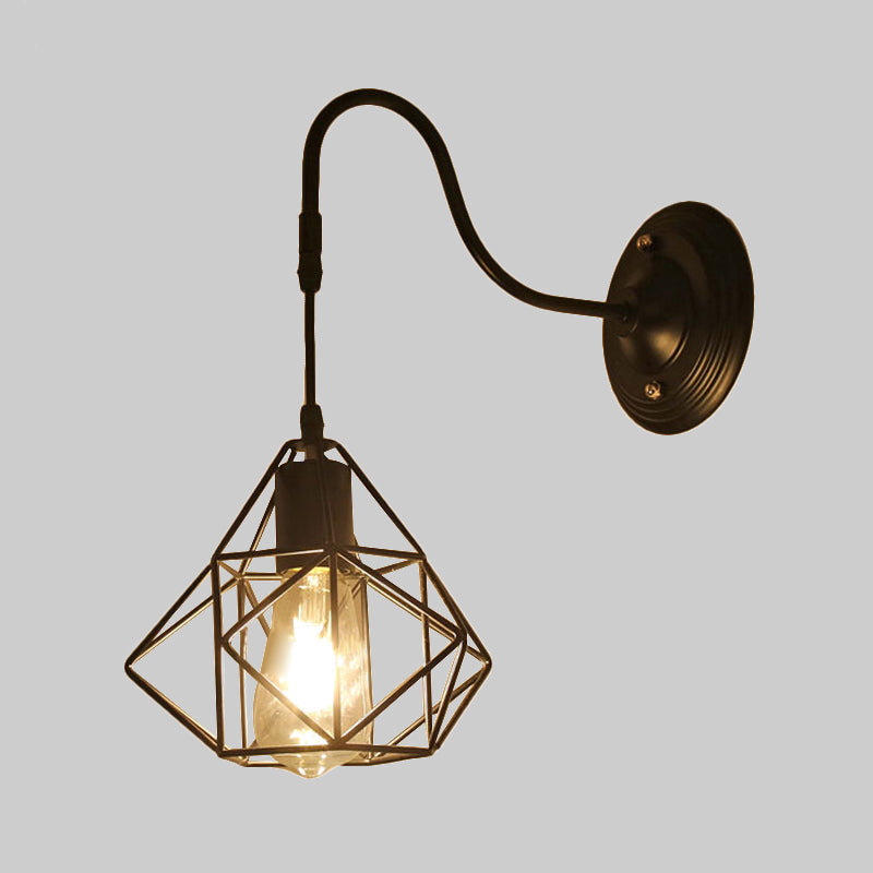 Lisslune | Metal Cylinder/Hexagonal Engaged Wall Lamp Farm 1 Lamp Restaurant Wall Mount Fixture in Black