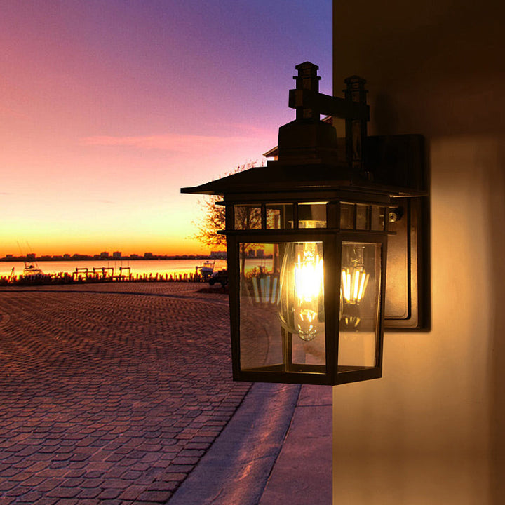 Lisslune | Lantern Clear Glass Wall Hanging Lamp Industrial Single Bulb Veranda Wall Light in Black
