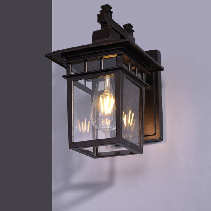 Lisslune | Lantern Clear Glass Wall Hanging Lamp Industrial Single Bulb Veranda Wall Light in Black
