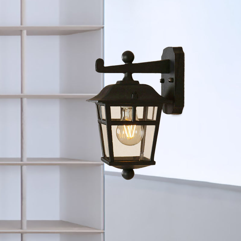 Lisslune | Lantern Clear Glass Wall Hanging Lamp Industrial Single Bulb Veranda Wall Light in Black