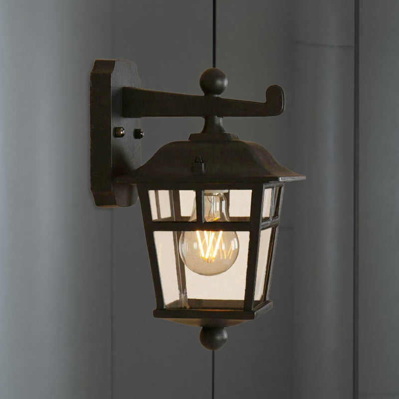 Lisslune | Lantern Clear Glass Wall Hanging Lamp Industrial Single Bulb Veranda Wall Light in Black