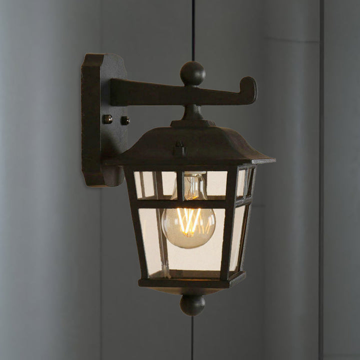 Lisslune | Lantern Clear Glass Wall Hanging Lamp Industrial Single Bulb Veranda Wall Light in Black