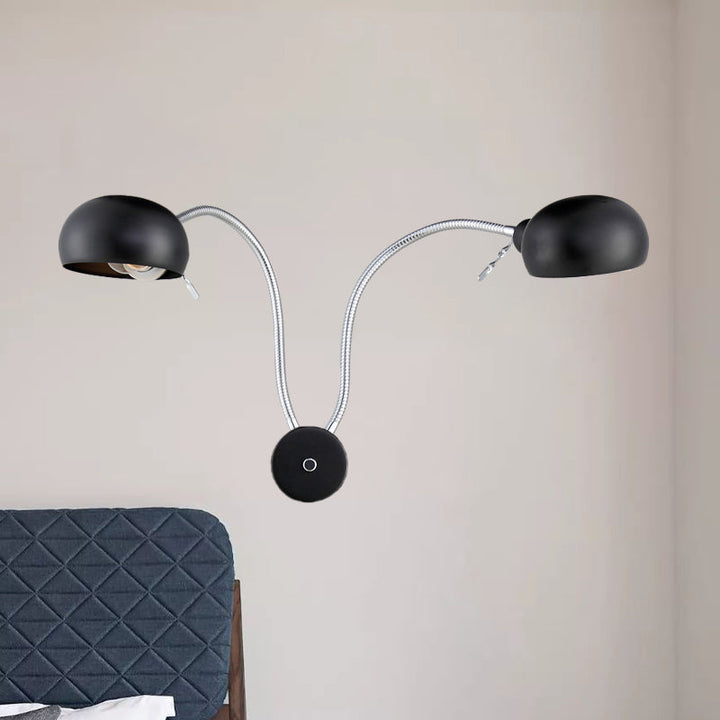 Skørter | Double-headed metal wall lamp industrial style 2 lights bedroom wall lamp with flexible arm in black/chrome