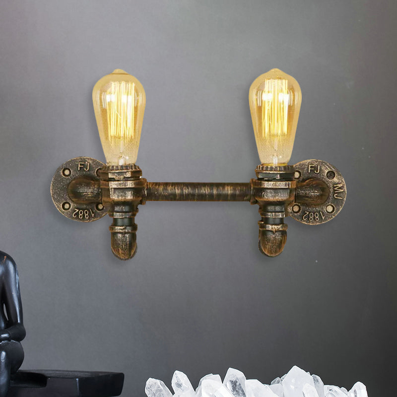 Lisslune | Aged Brass 2 Lights Wall Sconce Light Rustic Industrial Wrought Iron Exposed Wall Mount Light