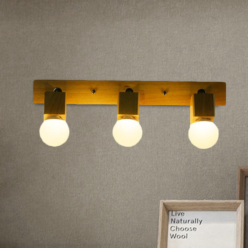 Lisslune | 3 Lights Rotatable Wall Lamp Fixture with Open Bulb Wood Modernism Bedroom Vanity Light