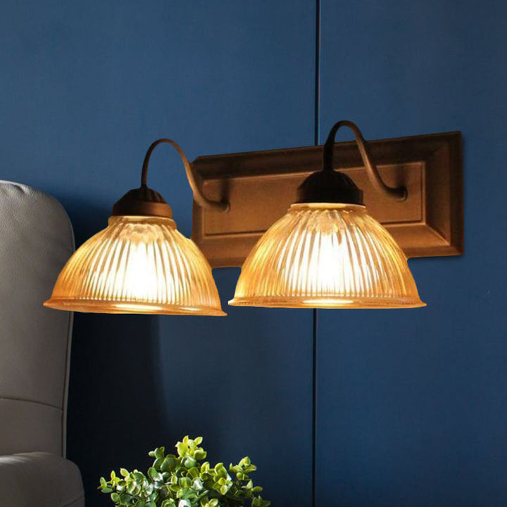 Lisslune | 2 Light Dome Wall Lamp Rustic Style Black Clear Prism Glass Wall Lamp for Living Room