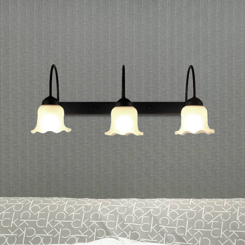 Lisslune | 3-bulb wall lamp with flared shade opal glass industrial living room wall lighting in black