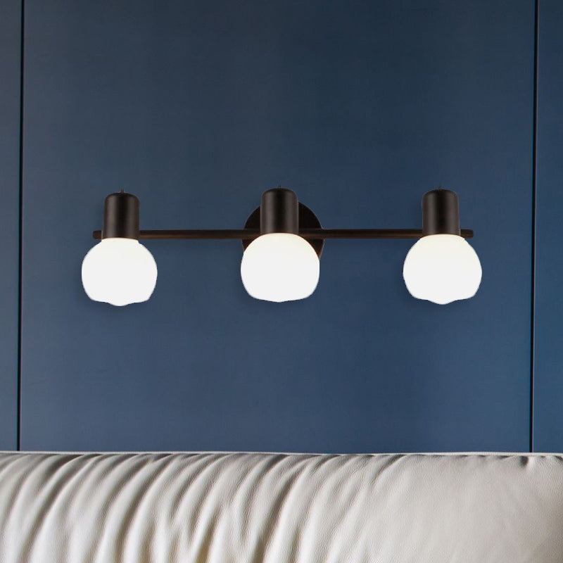 Lisslune | 3-Bulb Wall Light with Bubble Shade Opal Glass Modern Bathroom Fixture in Black/White