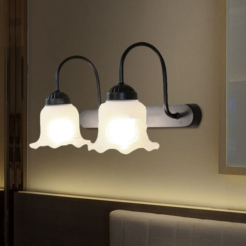 Lisslune | White glass black wall lamp fixture with wavy 2-light industrial lamp fitting for the living room