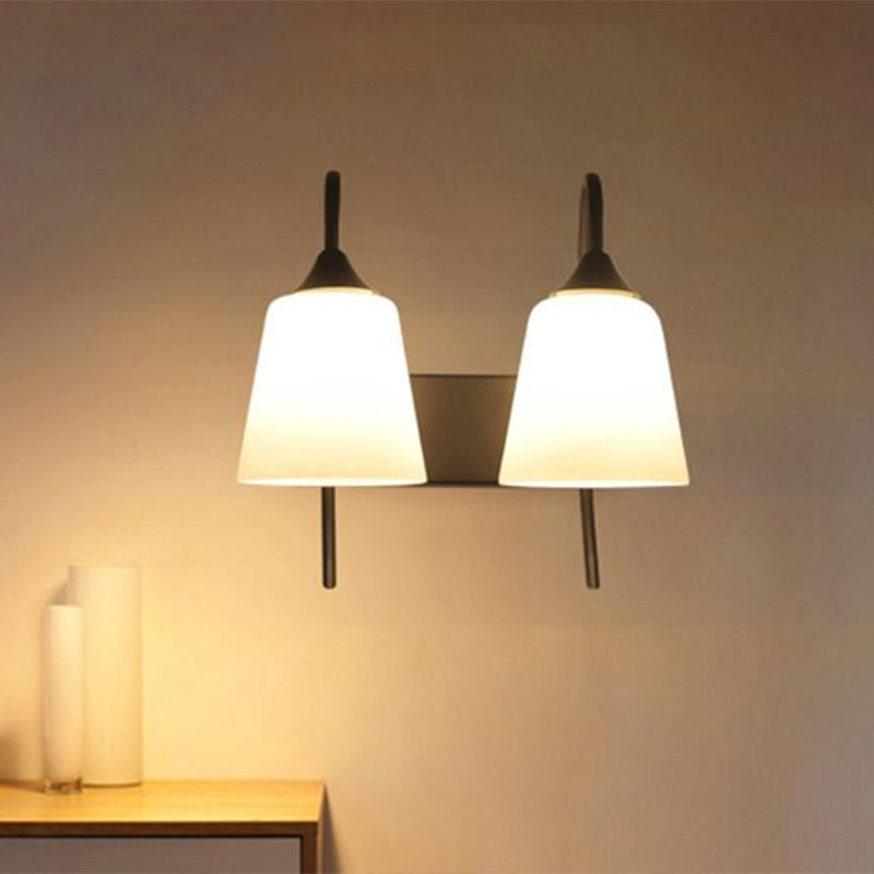 Lisslune | 2-Bulb Frosted Glass Wall Light Industrial Black Angled Bedroom Wall Light